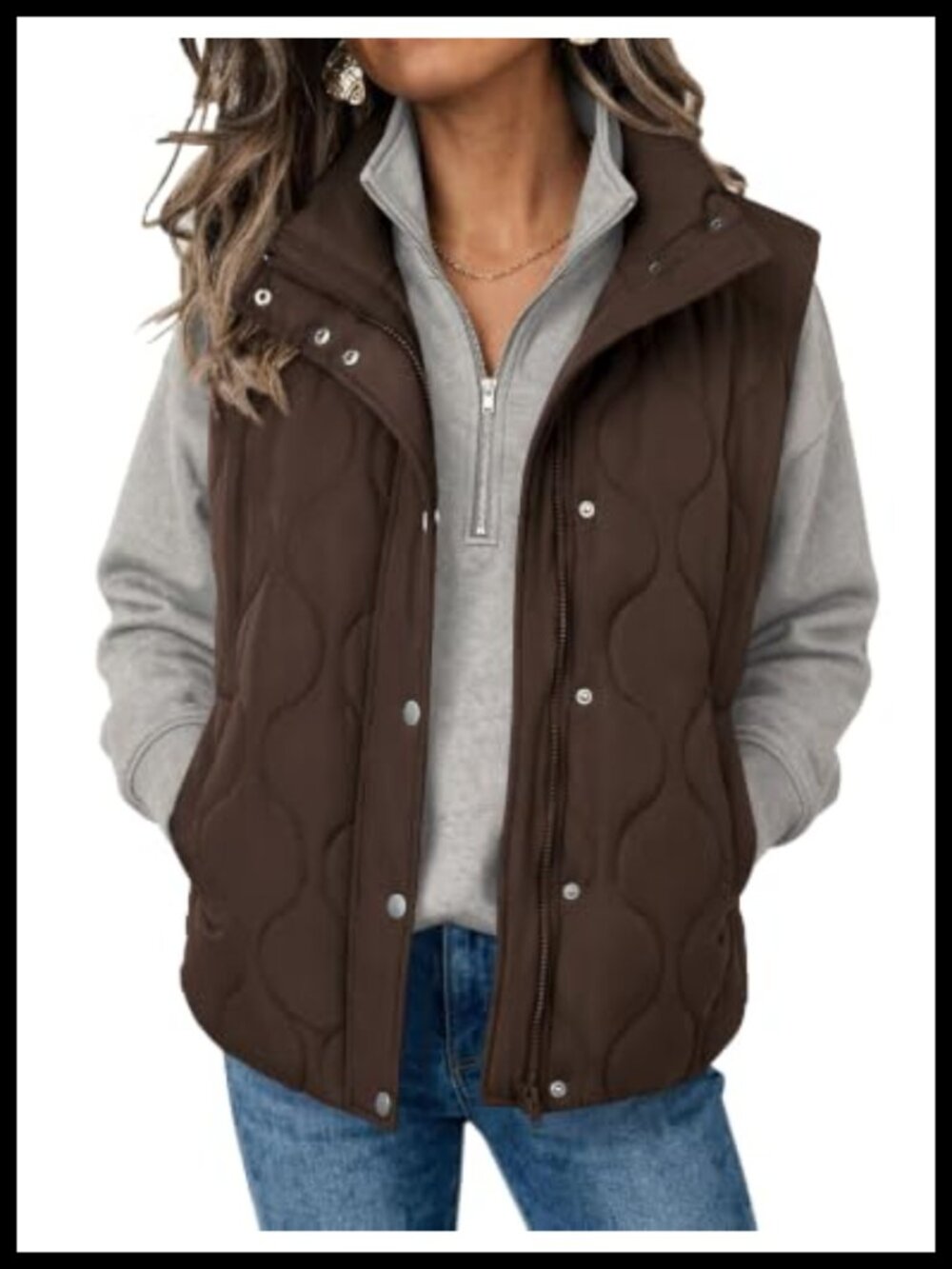 Women's Oversized Quilted Puffer Vest Stand Collar Zip Up Sleeveless Padded